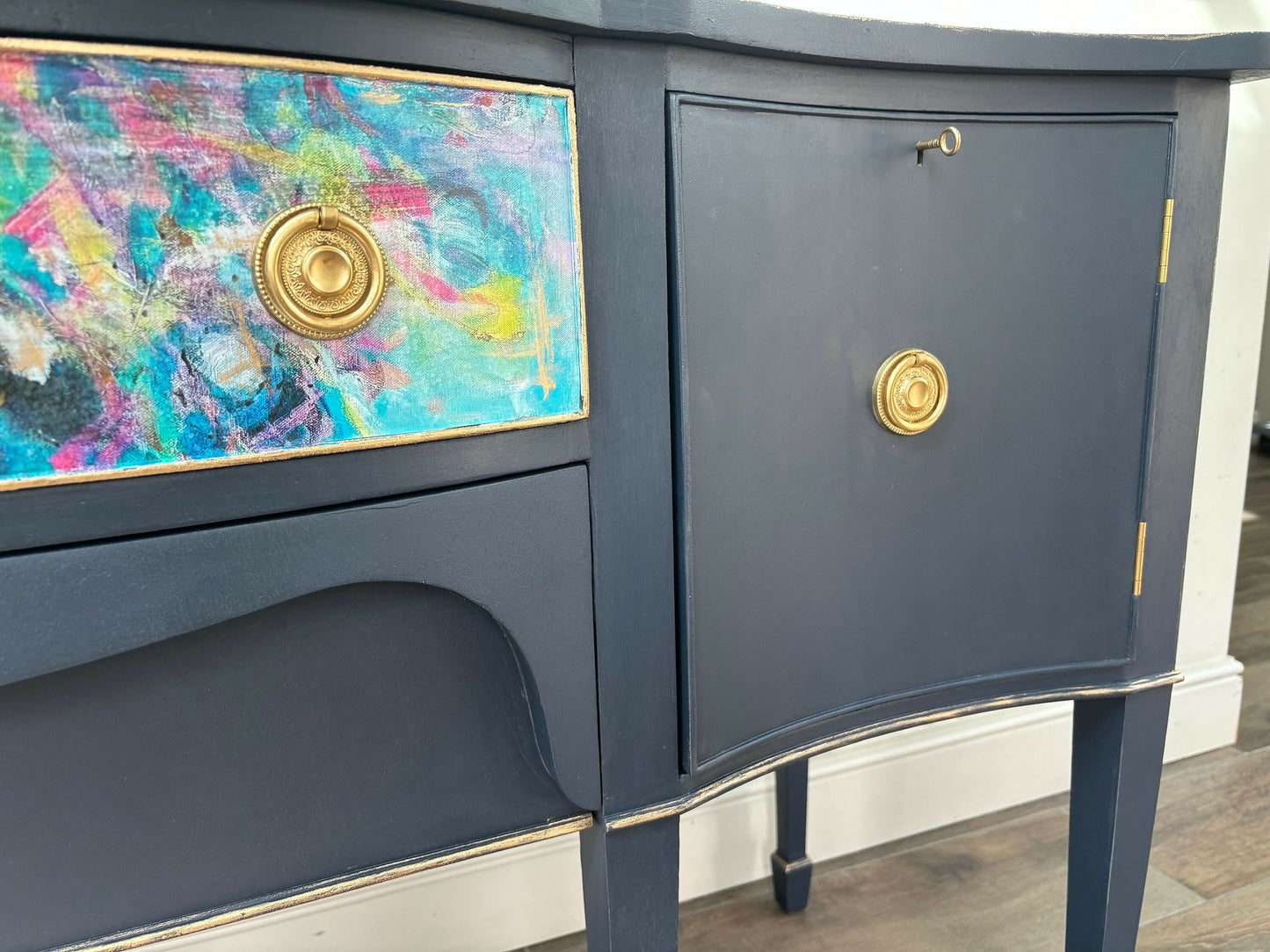 Navy Abstract Antique Sideboard