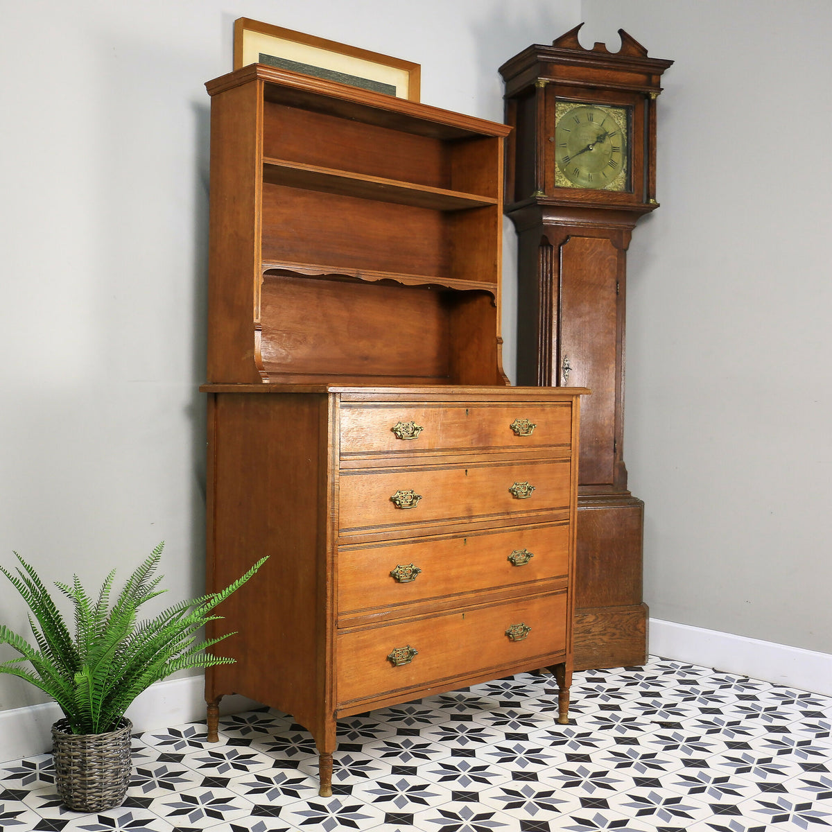 Chest of Drawers by Heal and Son with Bookcase Back and Original Brass Handles