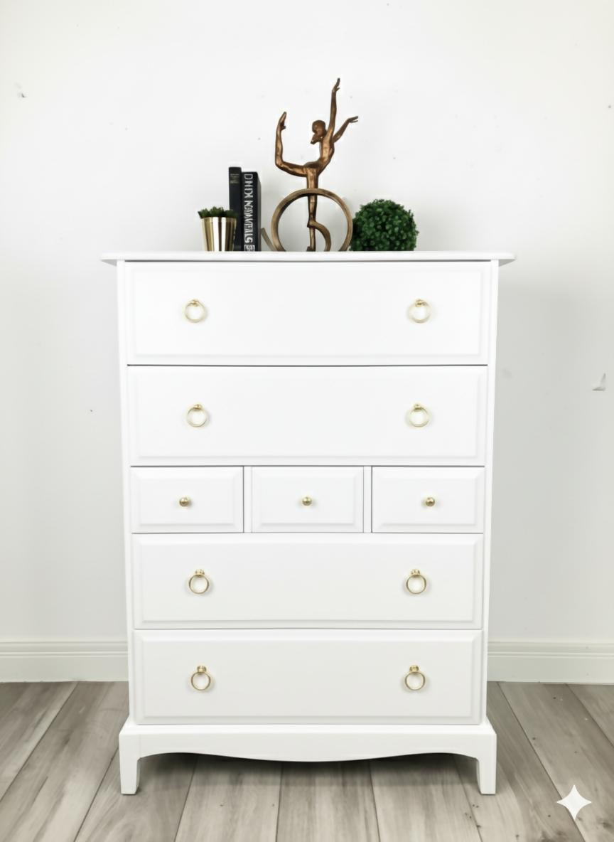 Stag minstrel tallboy chest of drawers in white