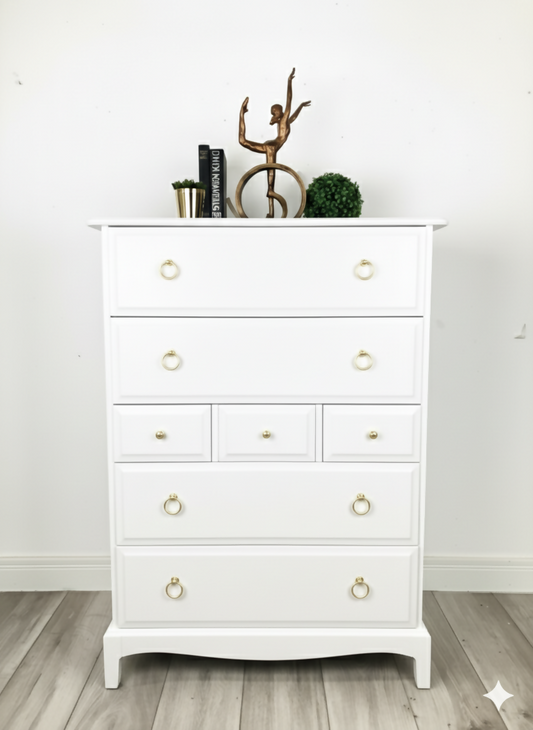 Stag minstrel tallboy chest of drawers in white