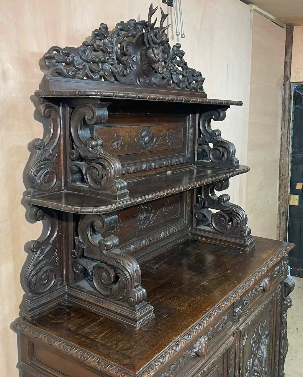 French Carved Oak Hunting Sideboard
