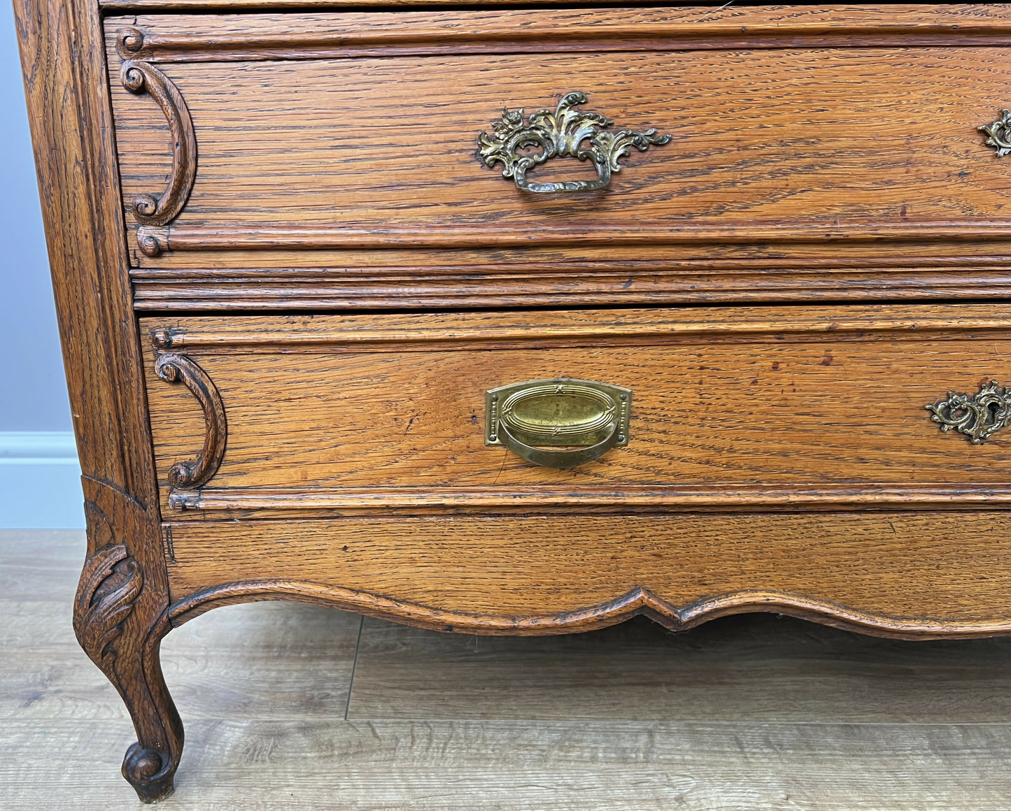 Chest of Drawers Antique French Oak Marble Top 5 Drawers Carved Cabinet LOT 6279