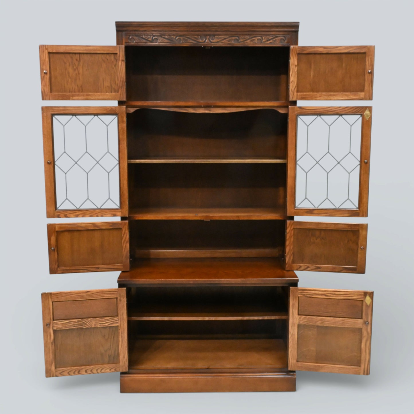 Old Charm Wall Unit Bookcase Display Cupboard Drawers Tudor Brown FREE Delivery