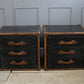 Black Leather & Tan Leather Bedside Drawers