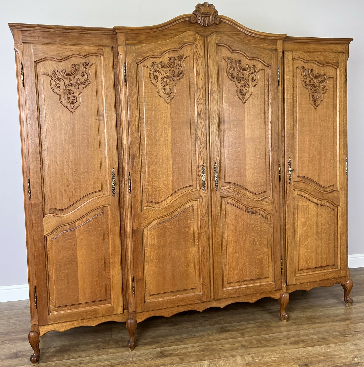 Wardrobe Vintage French Louis XVI Style Oak Four Door Carved Armoire LOT 6386