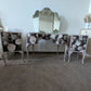 1940s Wrighton Dressing Table & Matching Bedside Cabinets | Vintage Painted Bedroom Set with Triple Mirrors and Glass Top