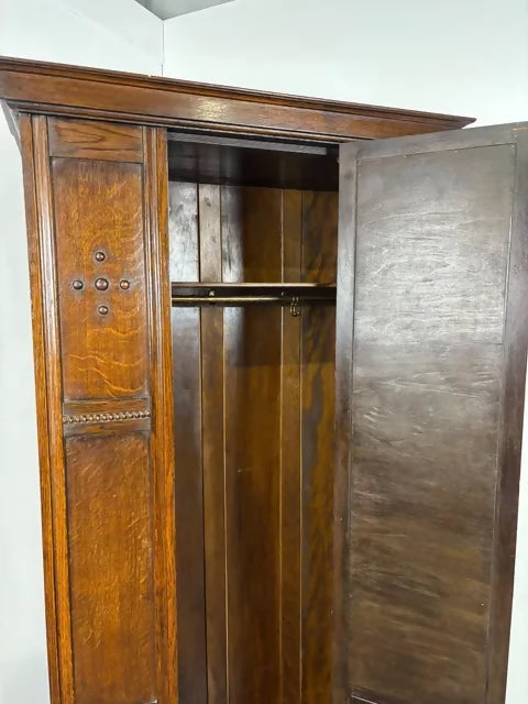 Vintage Oak Single Mirror Door Wardrobe / Hall Robe