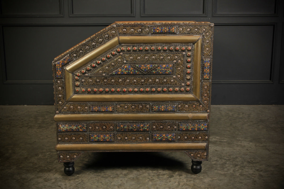 Moroccan Embossed Metal & Leather Sofa