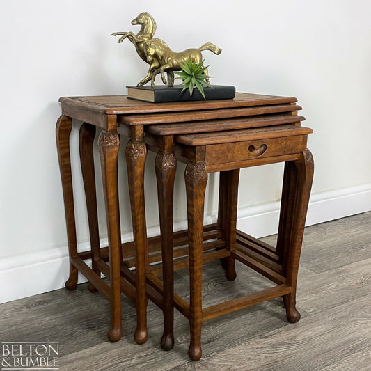 Set of Four Ornate Nesting Tables with Drawer Detail