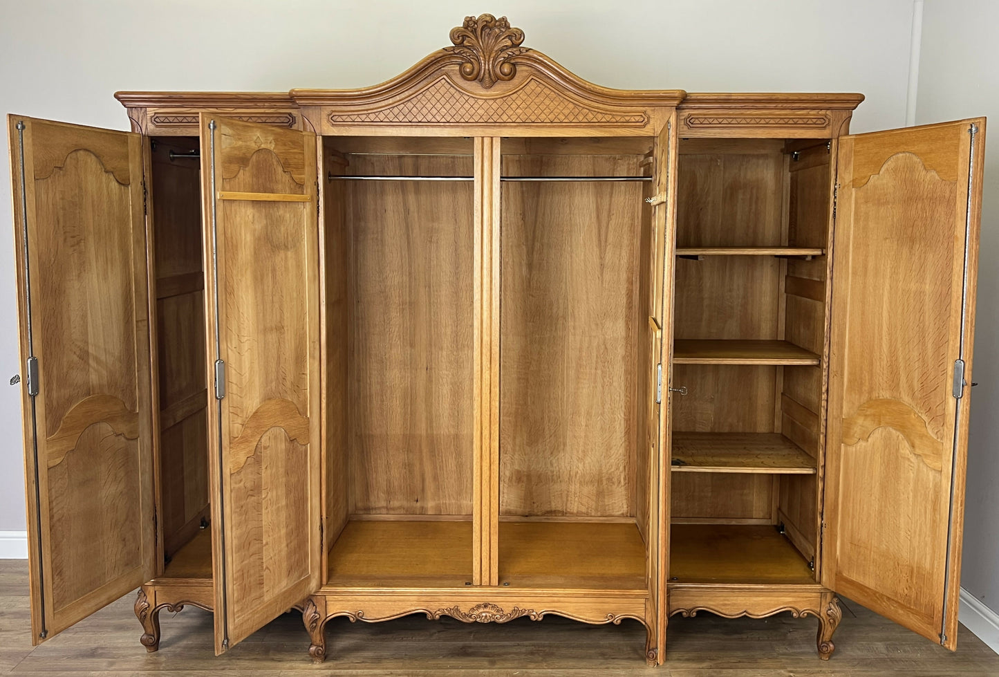 Wardrobe Vintage French Louis XVI Style Oak Four Door Carved Armoire LOT 6387