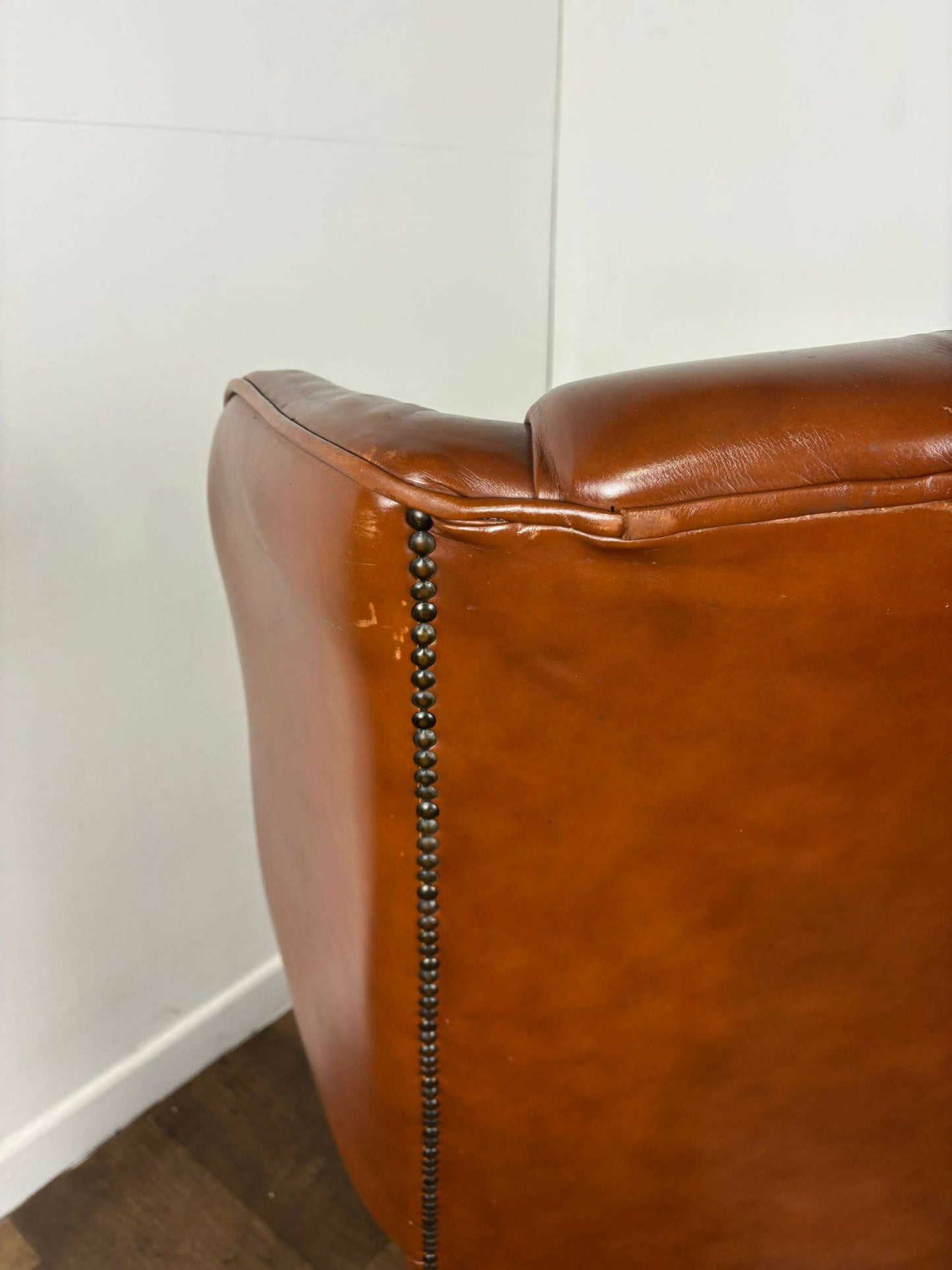 Tan Leather Chesterfield Style Wingback Armchair