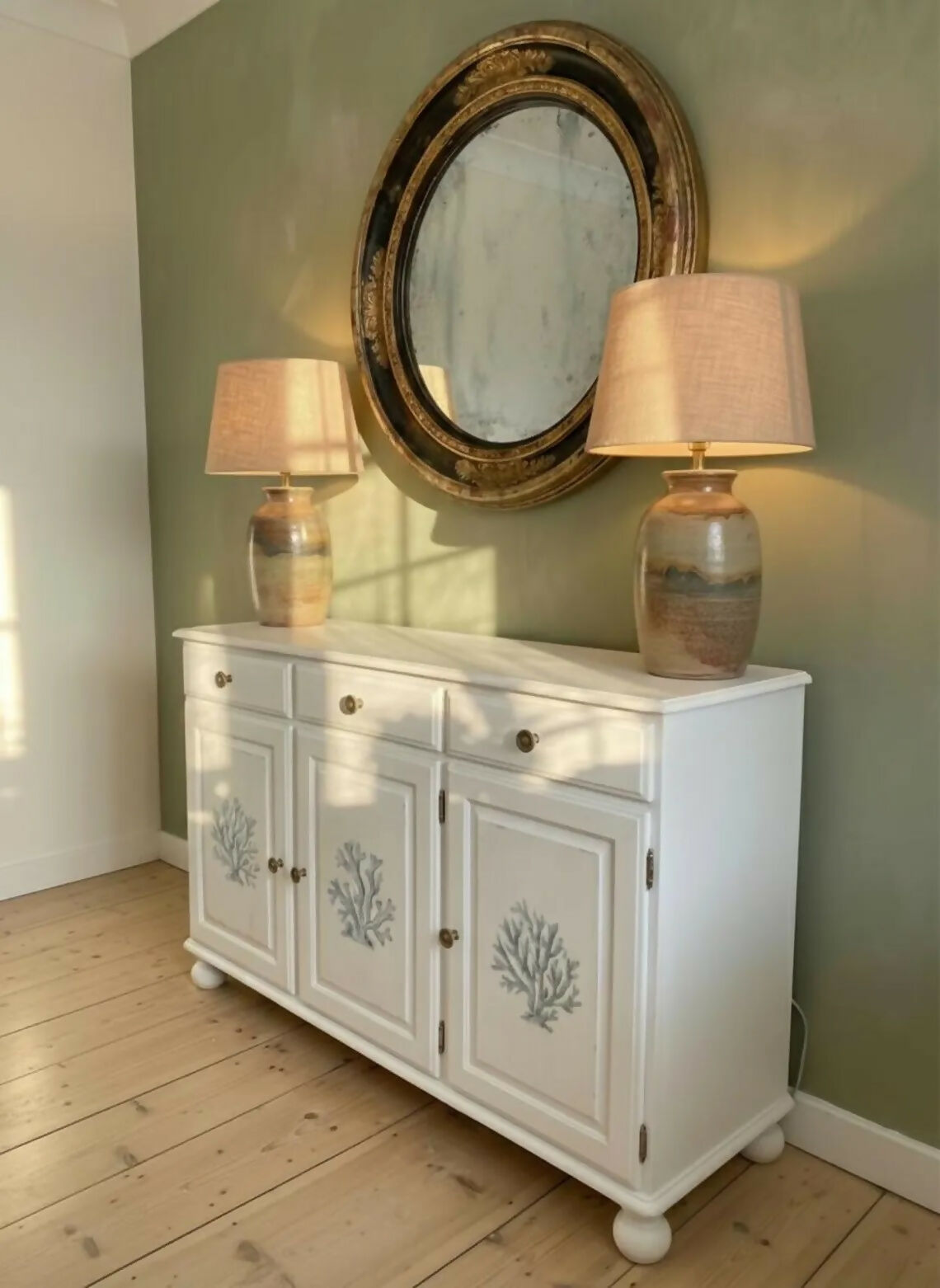 Vintage hand Painted Sideboard/coastal Furniture/white cabinet