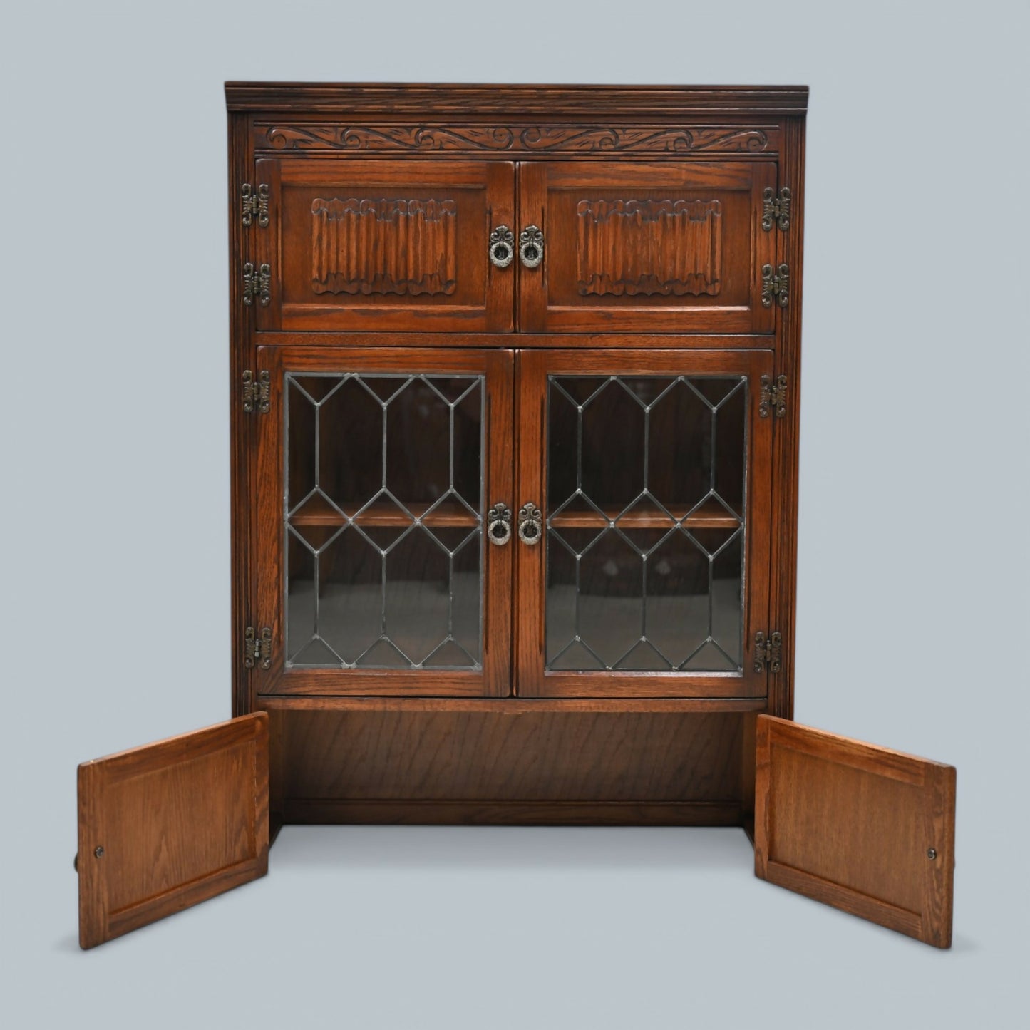 Old Charm Wall Top Unit Bookcase Leaded Glass Display Cupboard FREE UK Delivery
