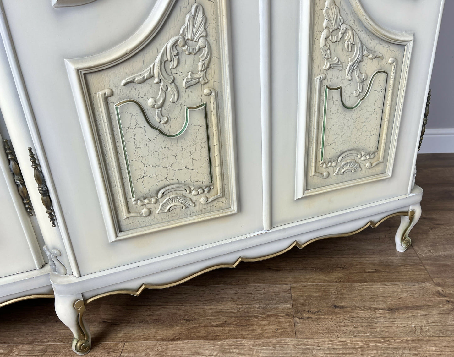 Wardrobe Vintage French Shabby Chic Five Door Carved Armoire Cabinet LOT 6121