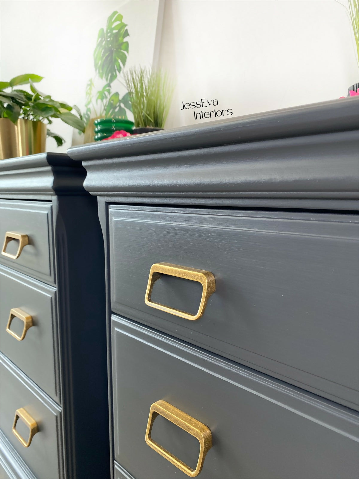 Pair of Vintage Stag chest of drawers / oversized bedside tables painted in dark grey