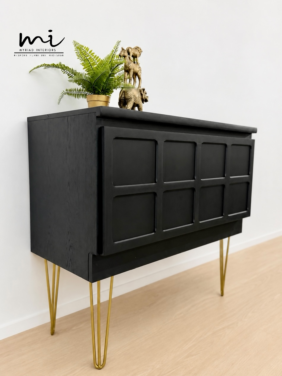 Black Nathan teak TV stand, sideboard, drinks cabinet, media unit, mid century modern, vintage, refurbished, upcycled, console