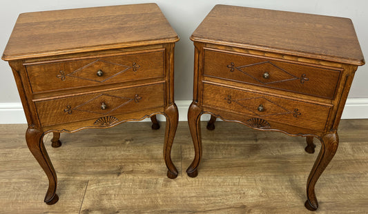 Pair of Bedside Tables Vintage French Louis Oak Nightstands Cabinets LOT 6225