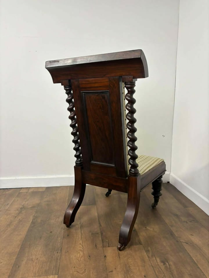 Early Victorian Walnut Upholstered Prayer Chair
