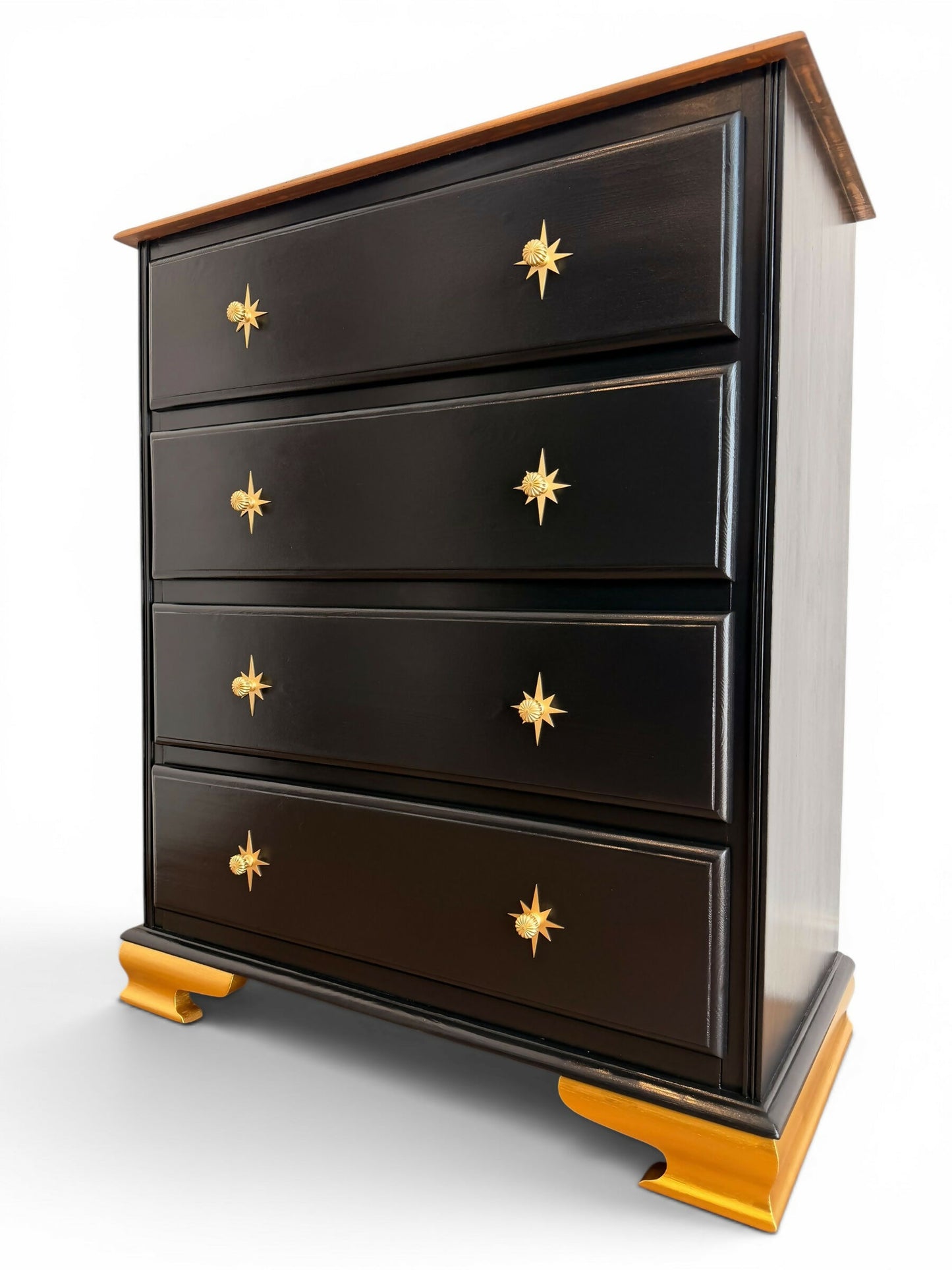 Luxury Black Starburst Chest of Drawers | Solid Wood | Vintage Refurbished Bespoke Furniture
