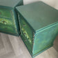 Vintage pine pair of bedside drawers, hand painted green and gold