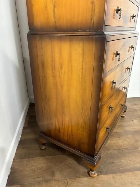 Vintage Walnut Chest On Chest – 8 Drawer Tallboy Chest
