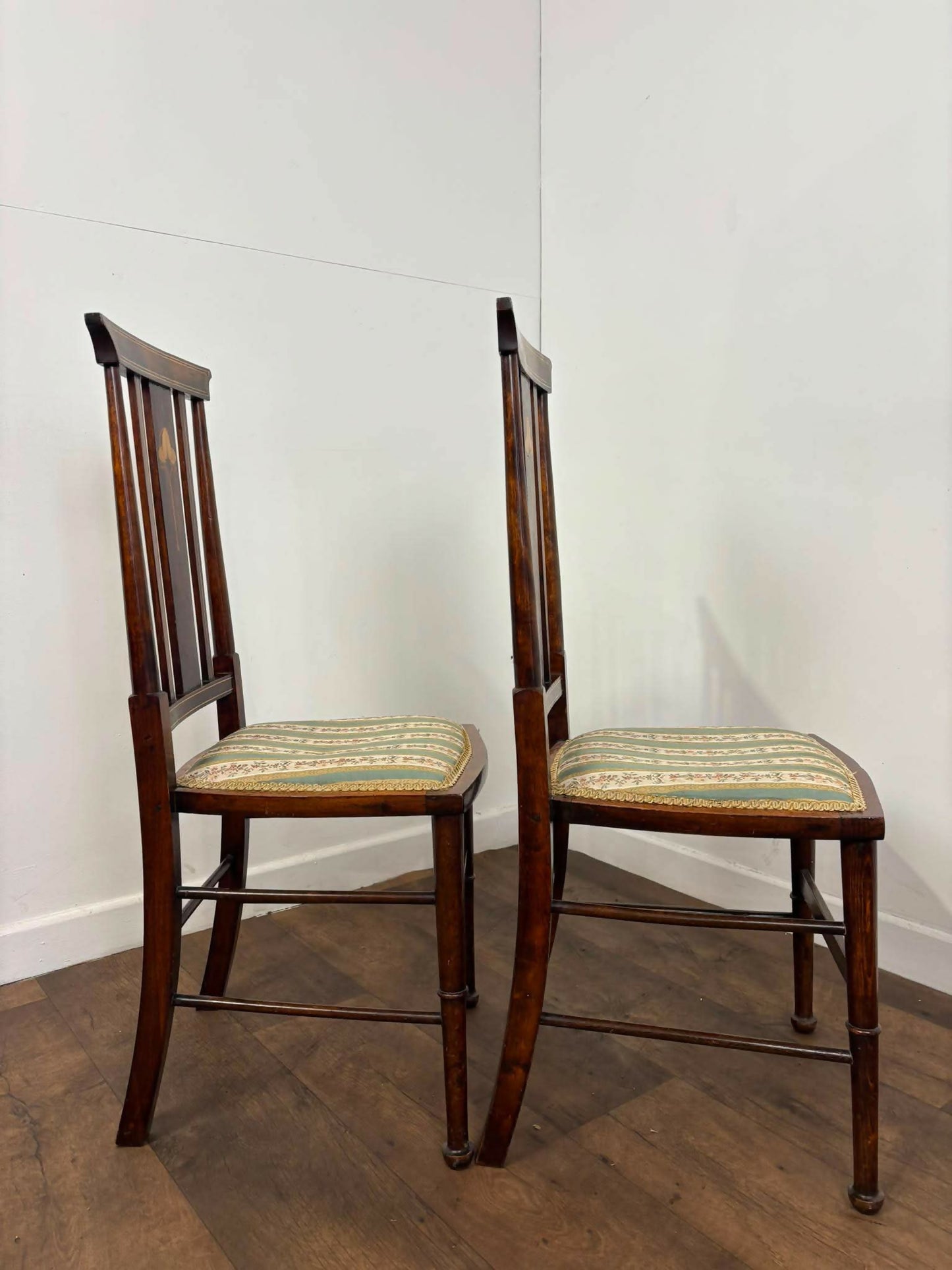 Pair of Edwardian Arts & Crafts Inlaid Mahogany Parlour Chairs