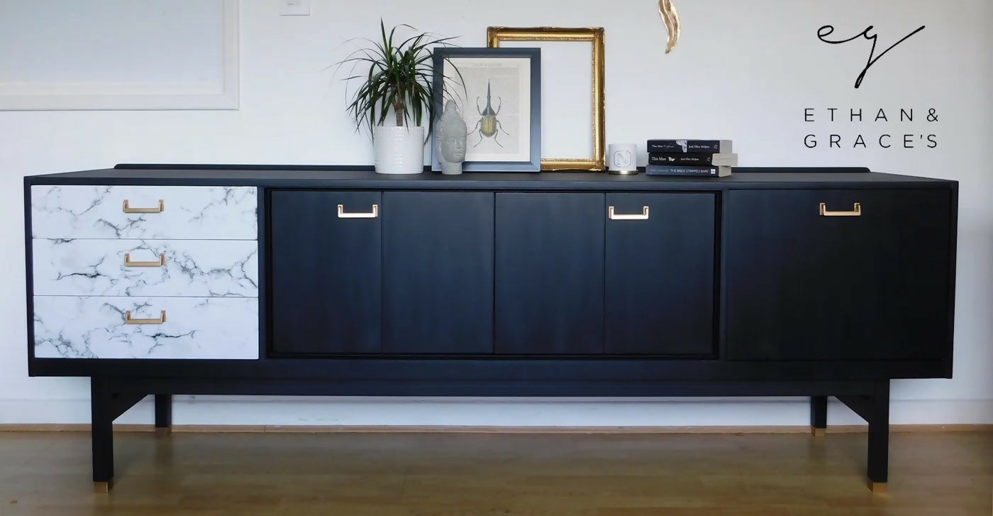 Black, gold & marble G plan retro sideboard