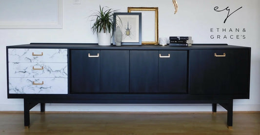 Black, gold & marble G plan retro sideboard