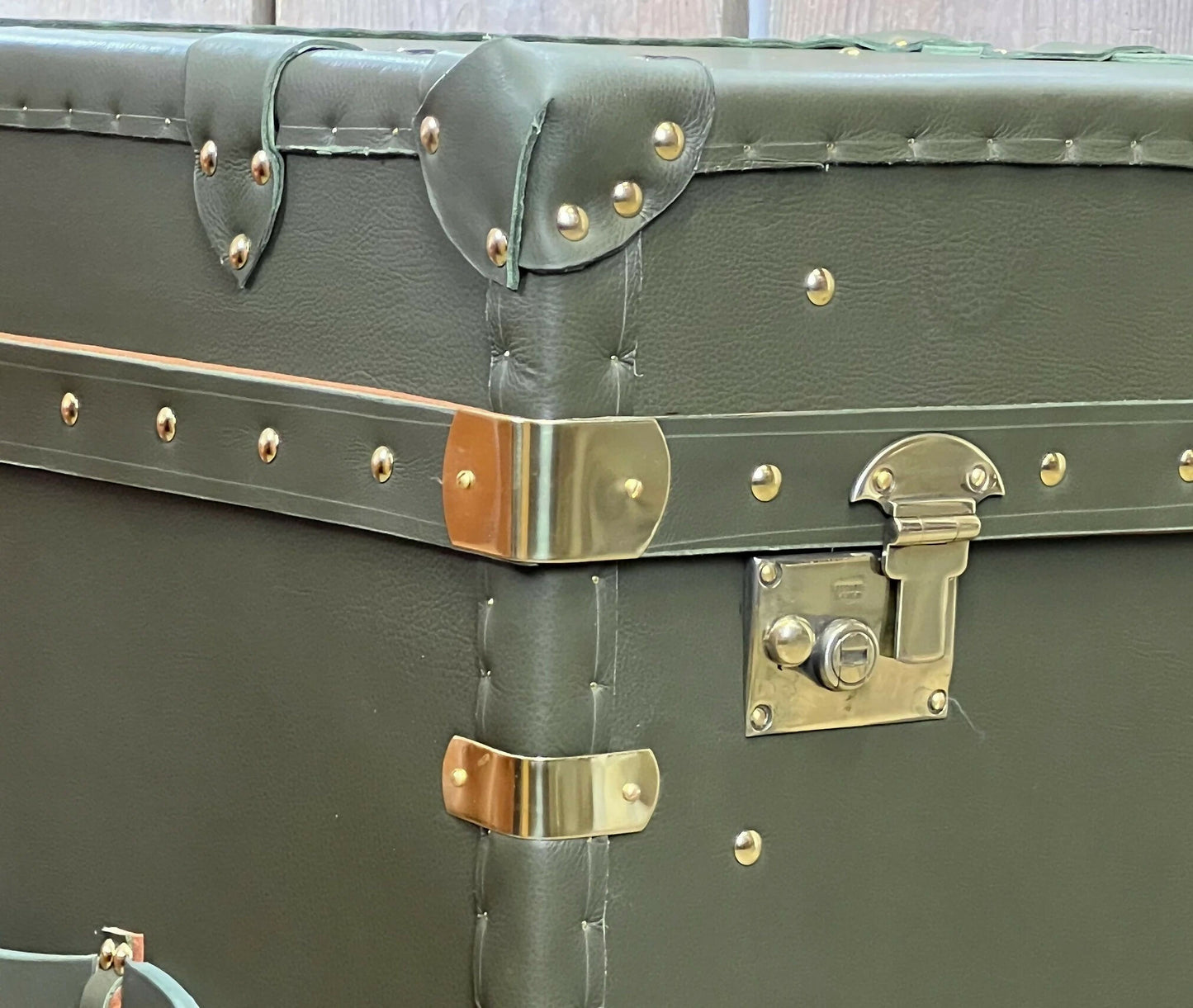 Luxury Leather Olive Green End Table Trunk