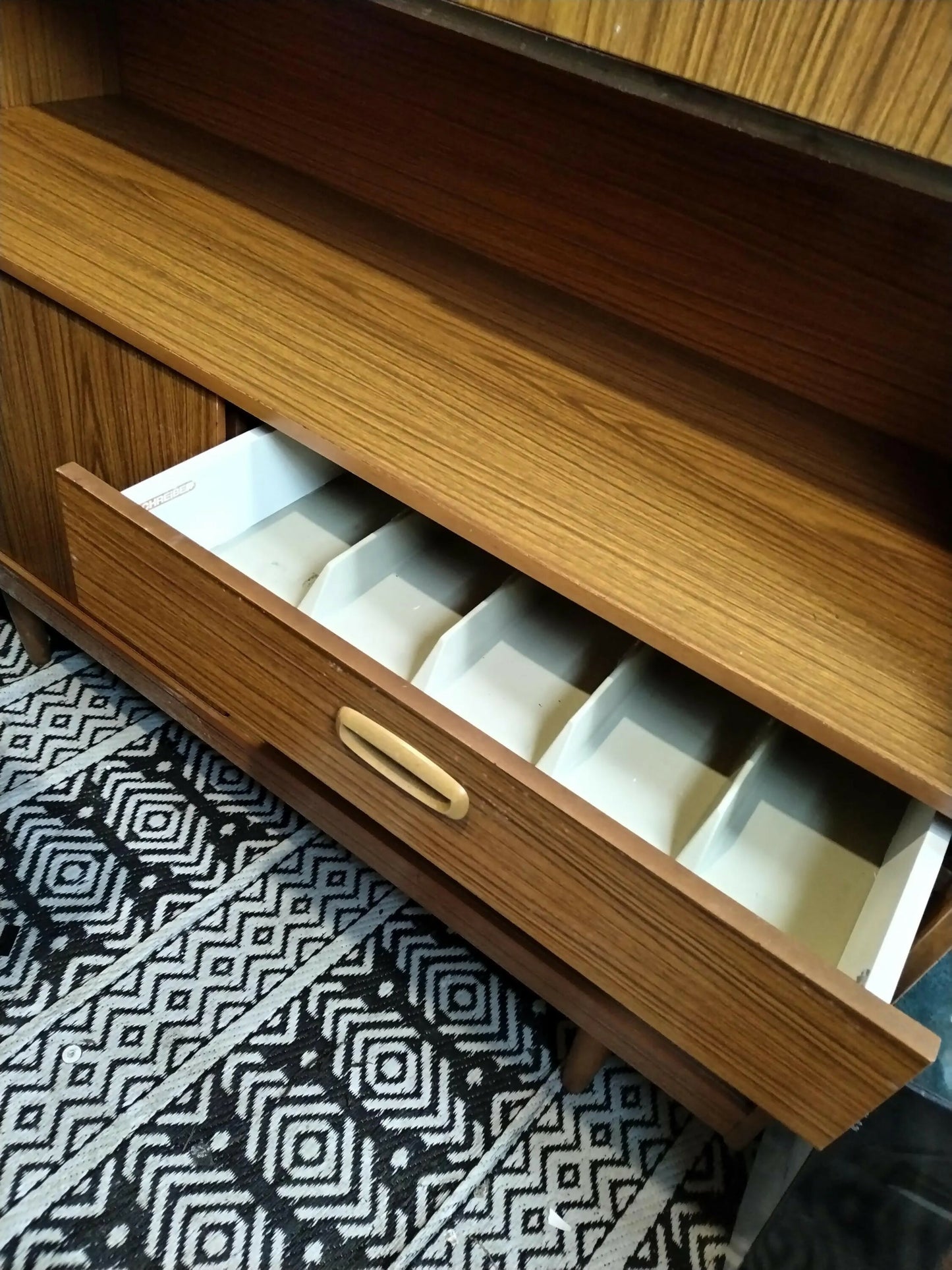 Mid Century Highboard Sideboard by Schreiber | Vintage 1960s Teak effect Drinks Cabinet