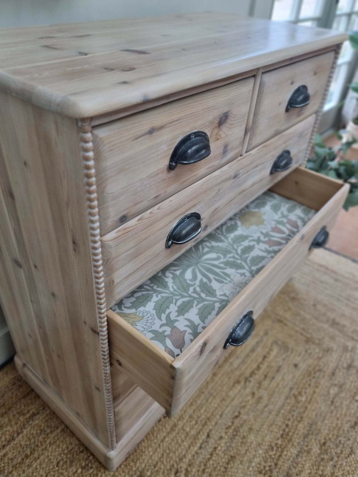 Rustic pine chest of drawers with bobbin detailing