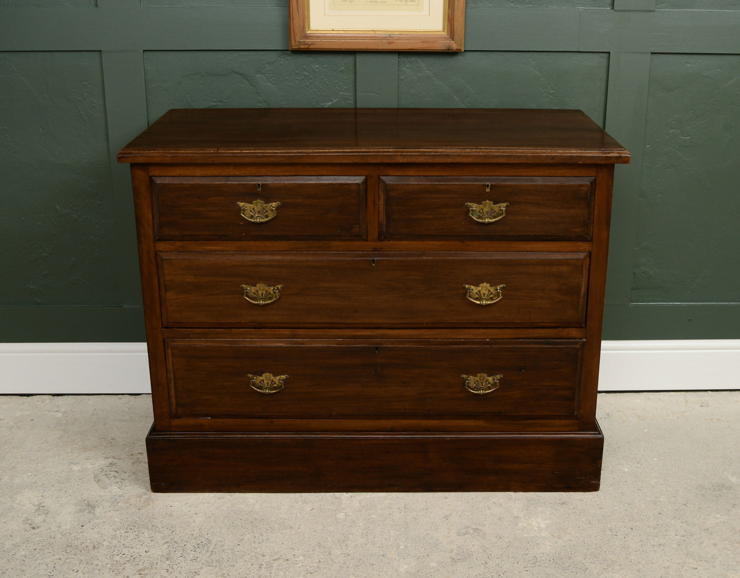 Edwardian Stained Pine Chest of Drawers - 2 Over 2 - Mahogany Finish