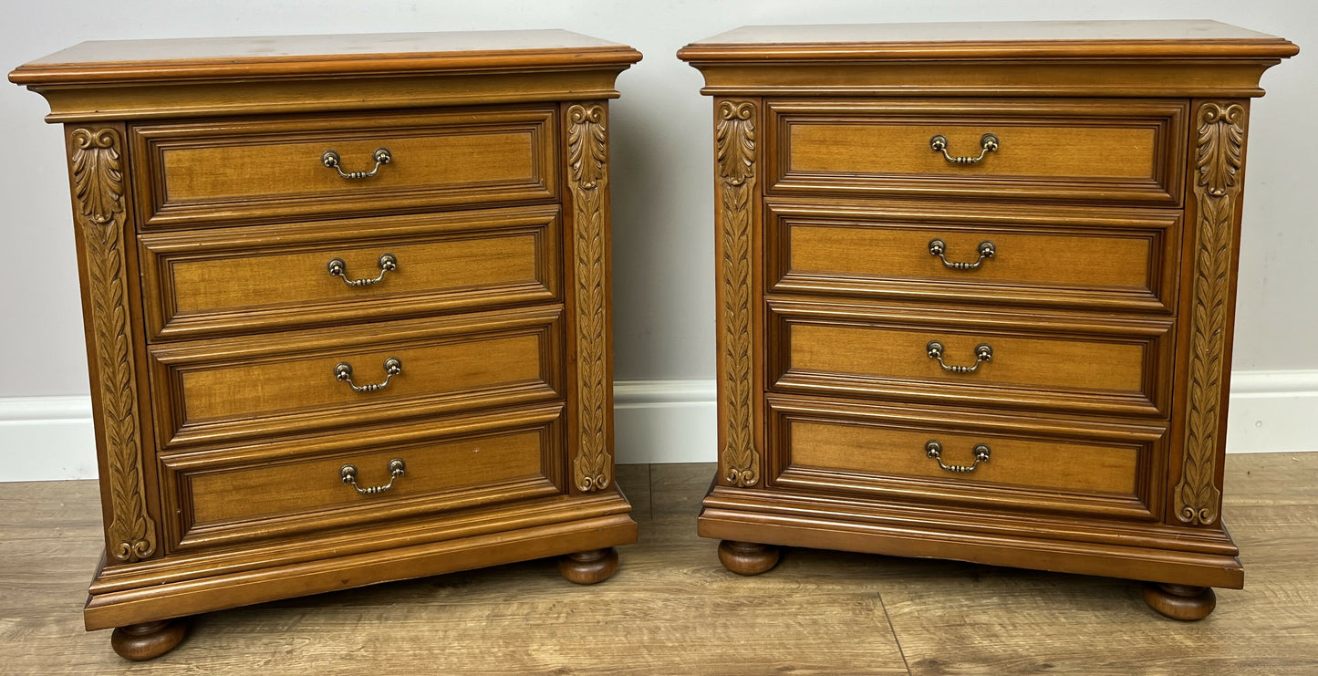 Pair of Bedside Tables Vintage French Nightstands 4 Drawers Cabinets LOT 6315