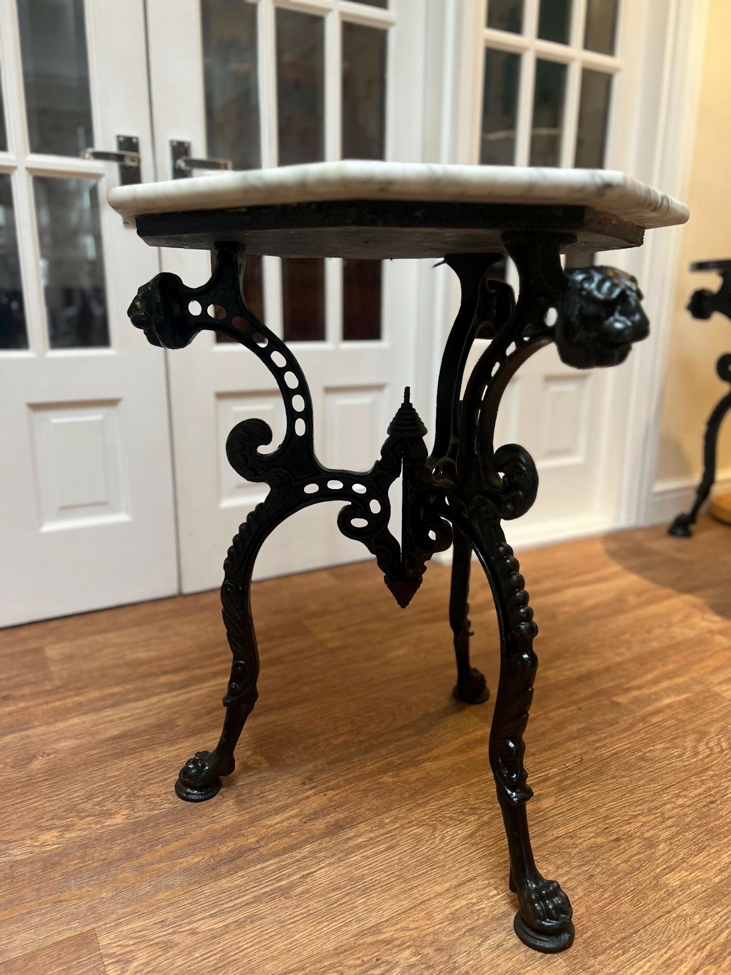 Cast Iron Lions Head Table with Marble Top
