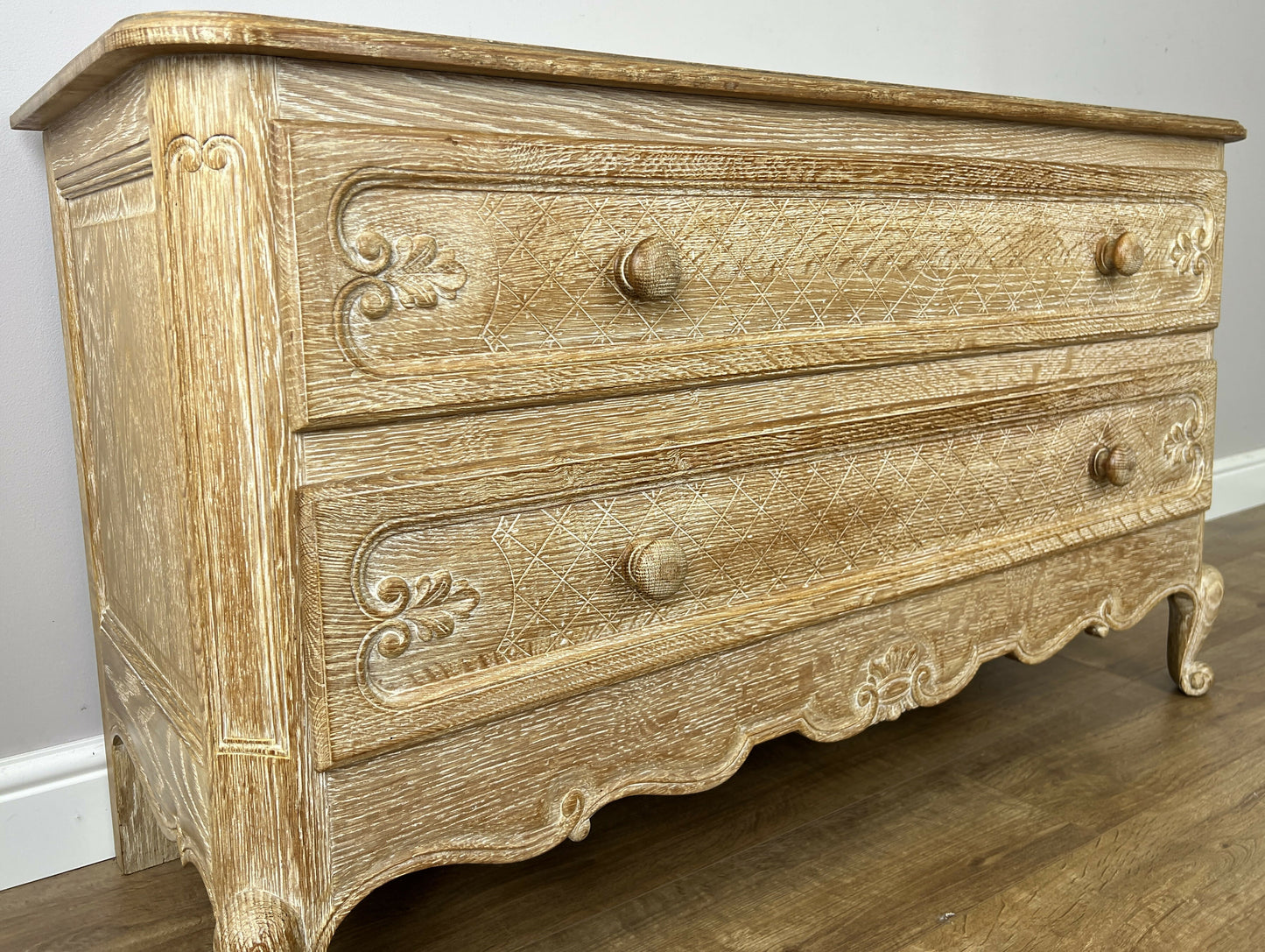 Chest of Drawers Vintage French Louis Oak 2 Drawers Carved Cabinet LOT 6406