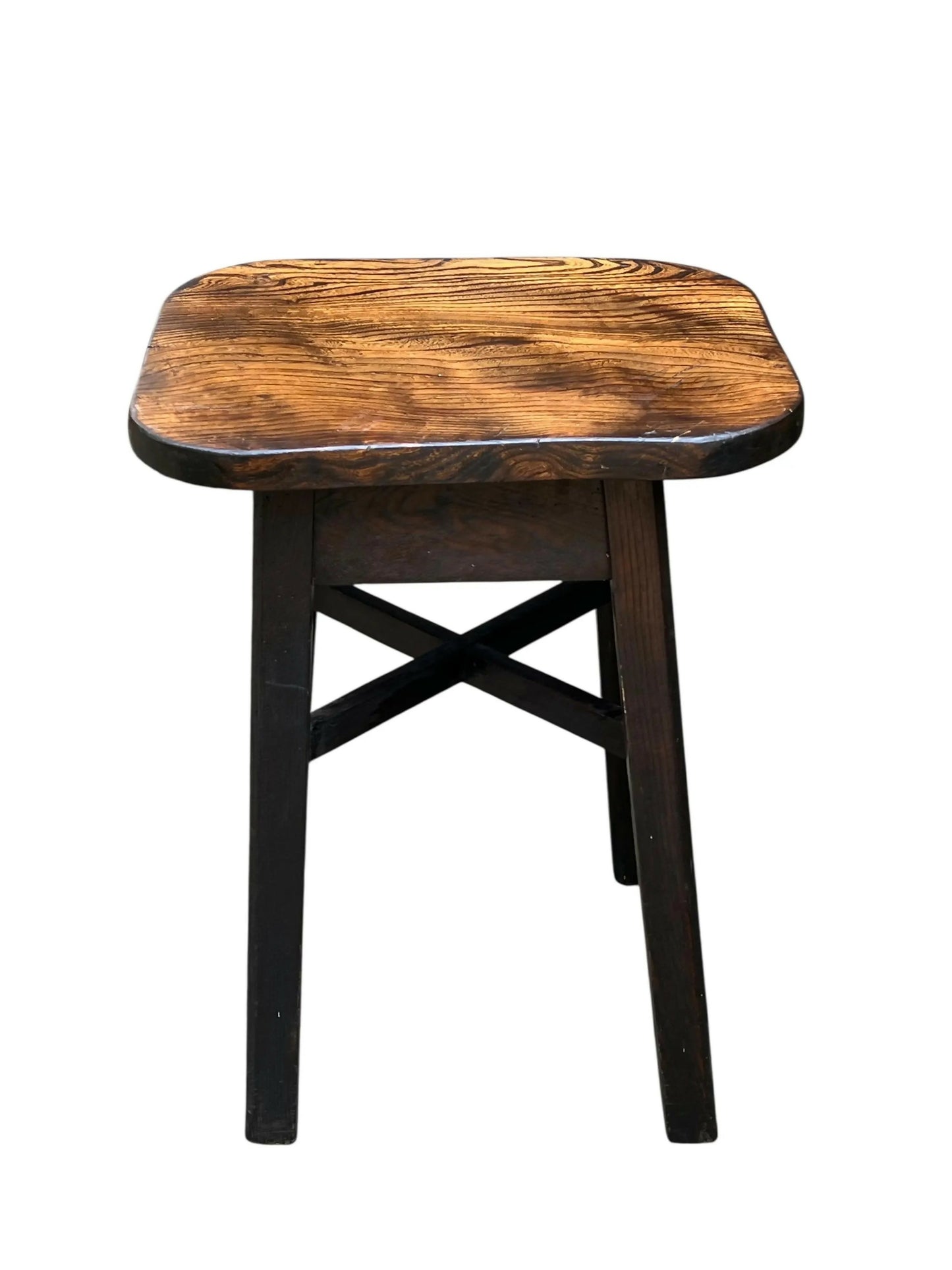 Antique solid Oak rustic stool / side table