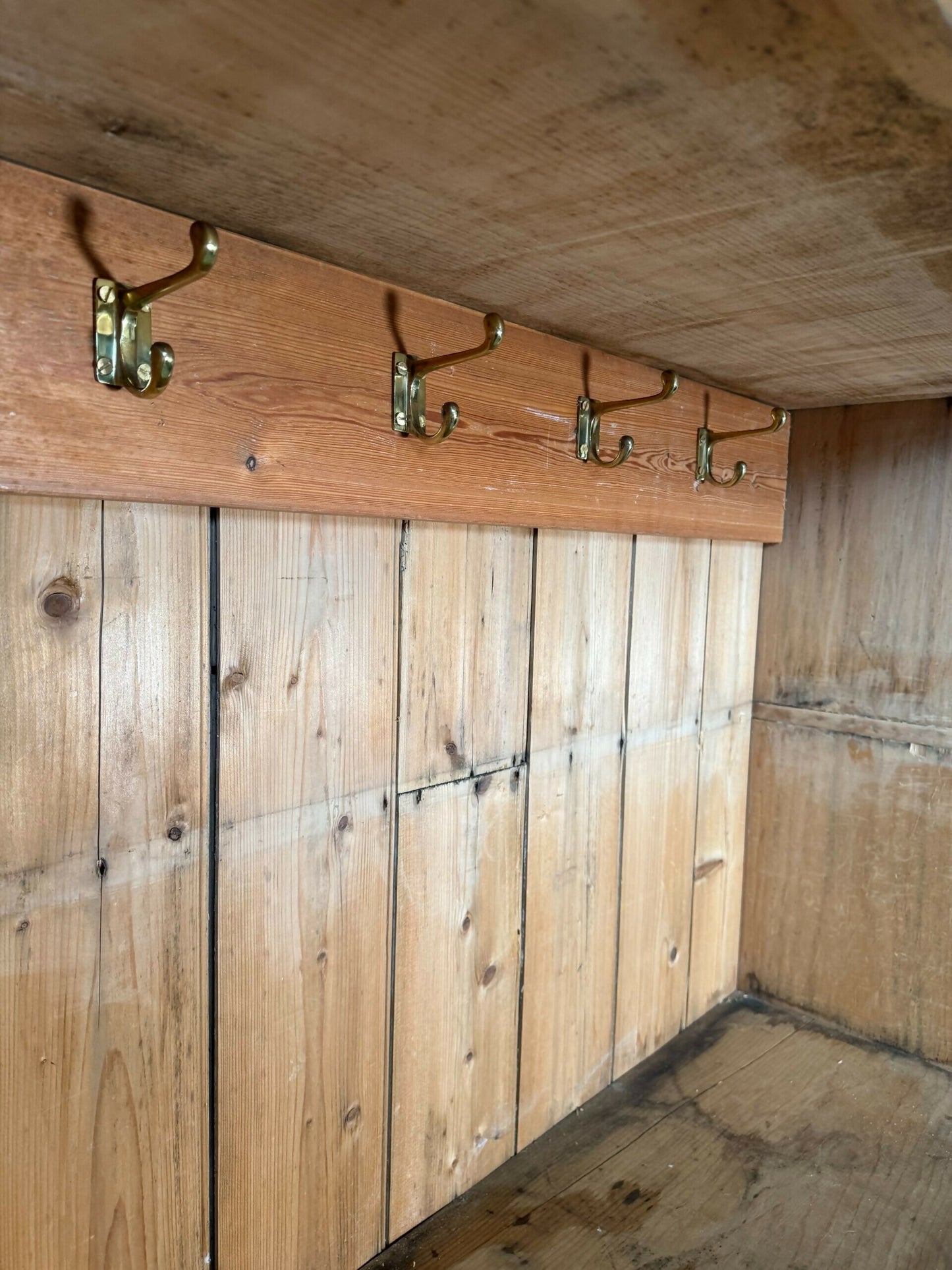 Antique Early Victorian Pine Narrow Hall Housekeeper Cloak Storage Cupboard, c 1830