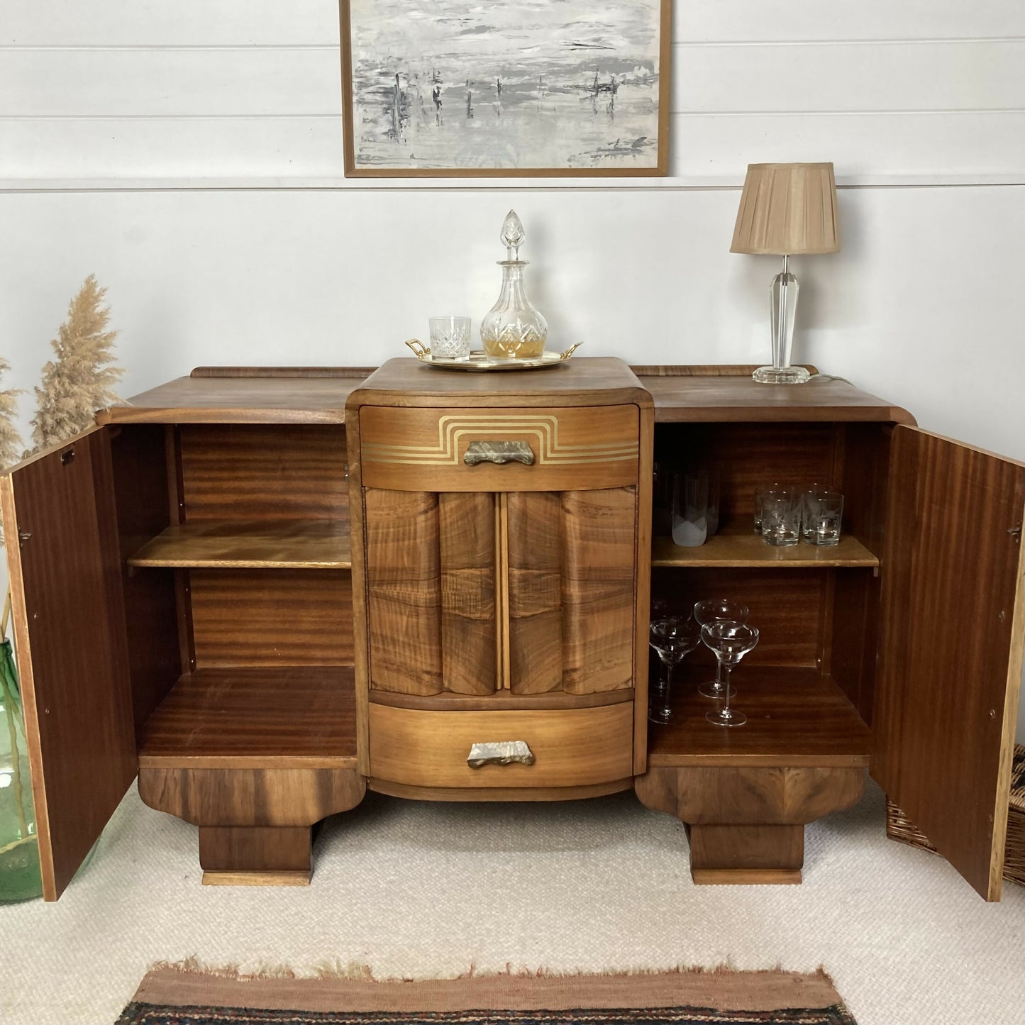 Art Deco Walnut Sideboard Cocktail Cabinet by F.H Marshall