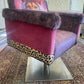 Salon swivel chair. Upholstered to make a funky statement piece. Velvet and faux fur with lion print panel