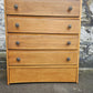 Vintage Oak Tallboy Chest of Drawers: Antique Cabinet with Detailing Five Drawer