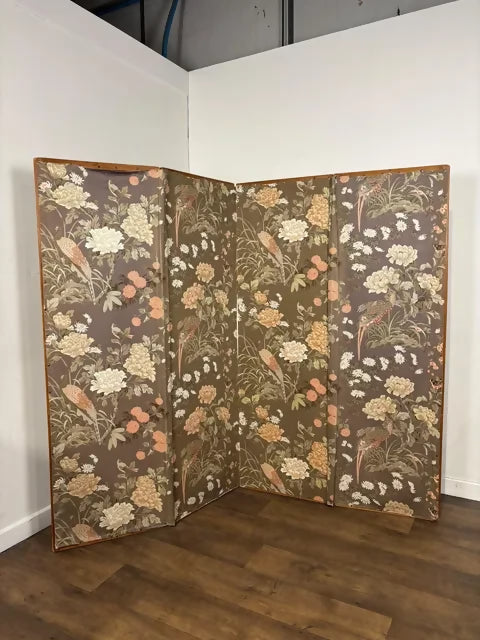 Vintage Four Panel Folding Bedroom Screen / Room Divider