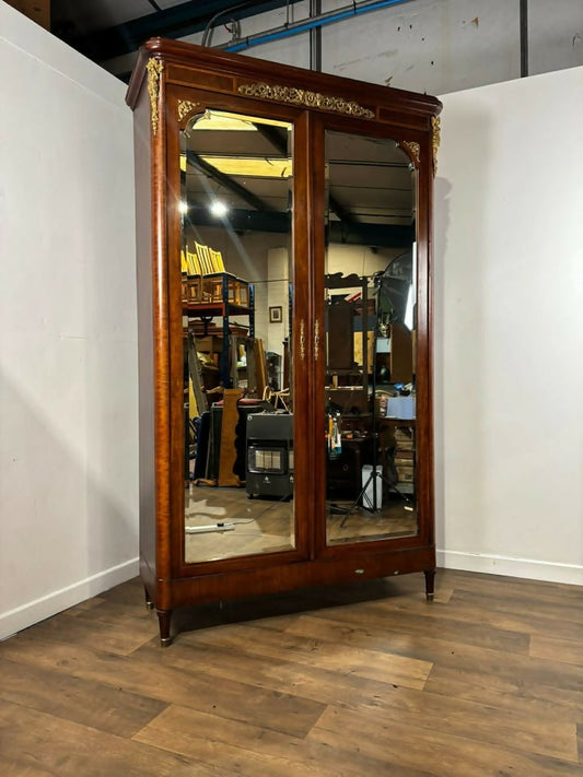 Antique French Louis XV Style Mirrored Armoire