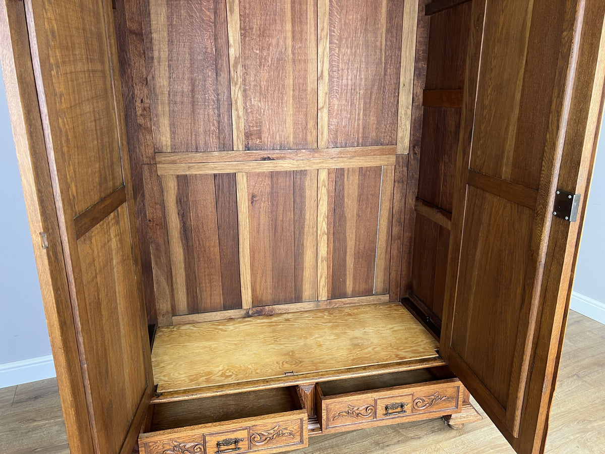 Wardrobe Antique French Style Oak Mirrored Two Door Carved Armoire LOT 6544