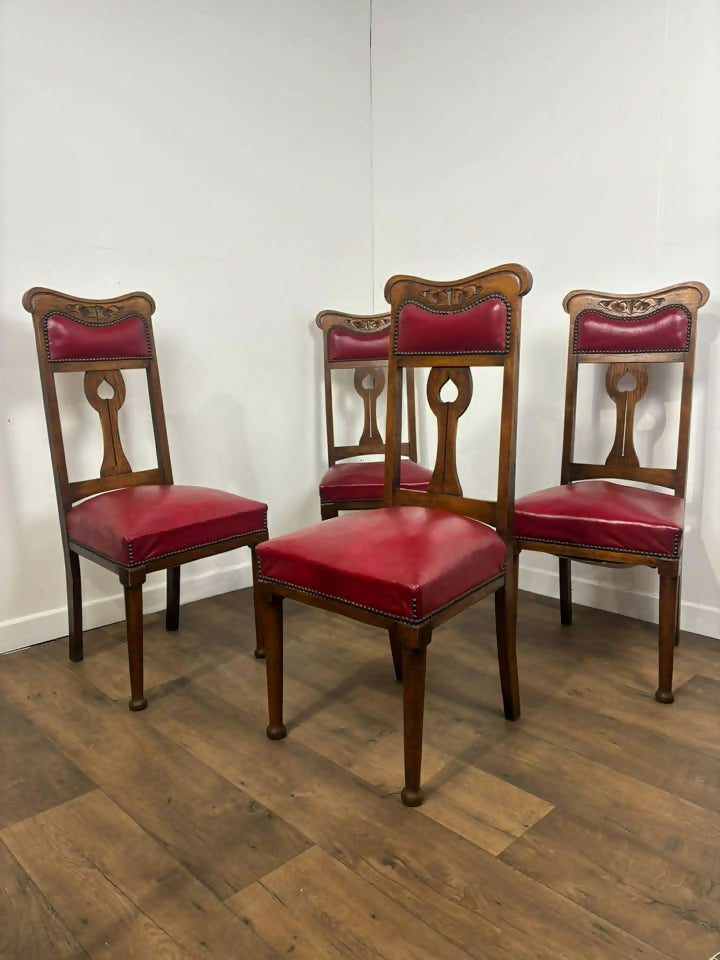 Set of Four Early 20th Century Oak Art Nouveau Dining Chairs