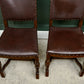4 Oak Dining Chairs -Tudor Cromwellian Style - Burgundy Leatherette