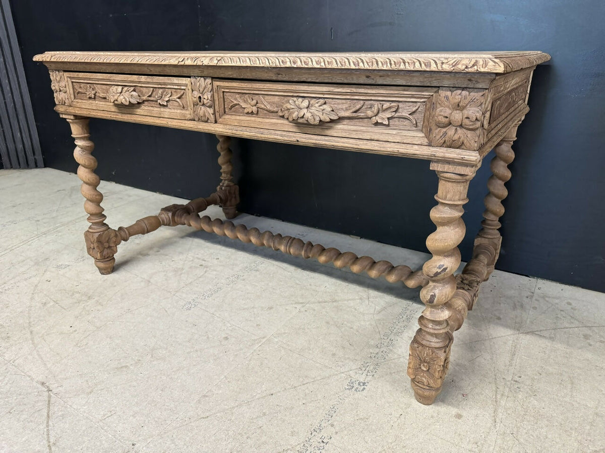 French Bleached Oak Carved Writing Desk