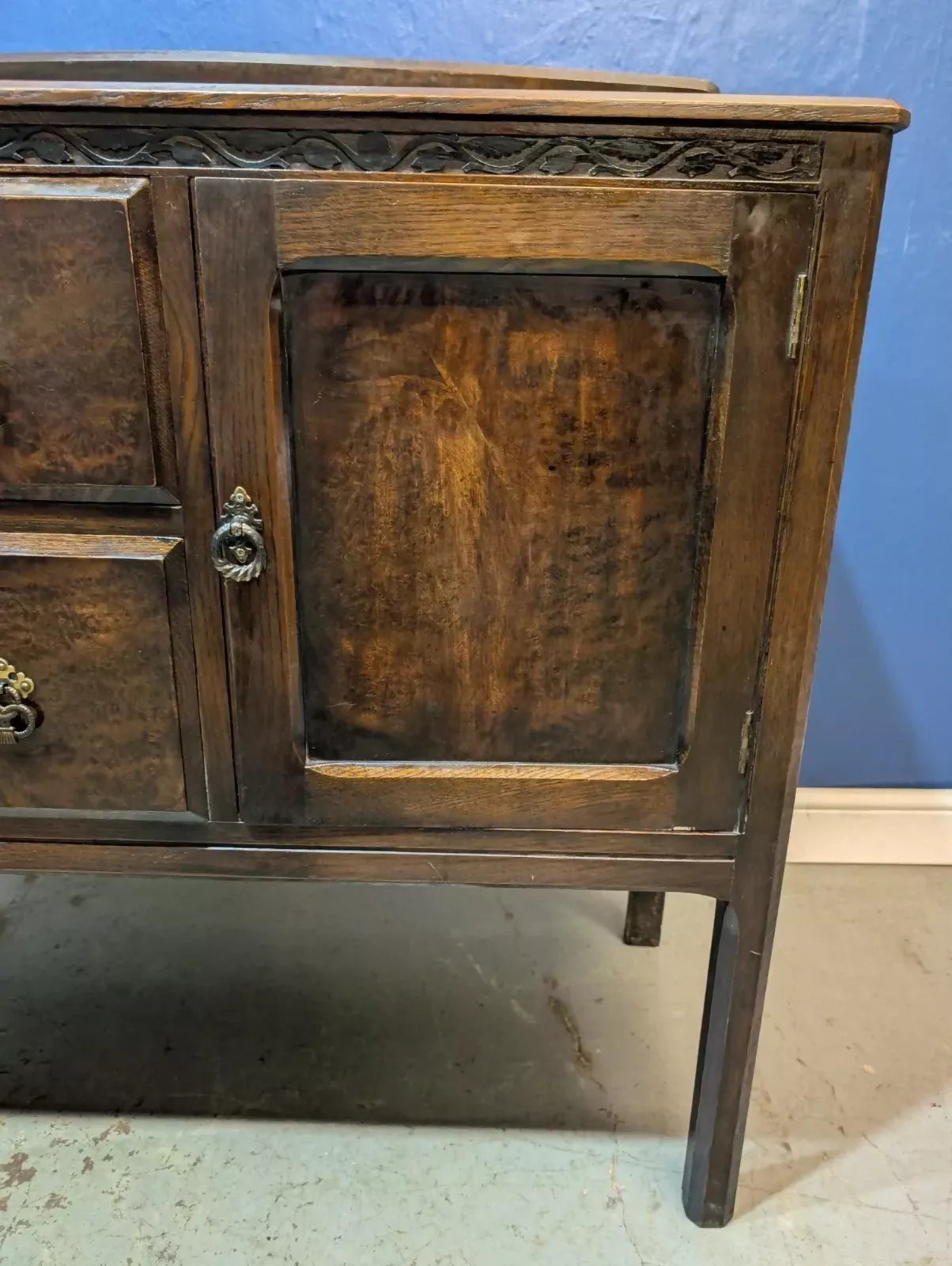 Vintage Oak Sideboard Cupboard With Drawers Dresser Base Service Cabinet English