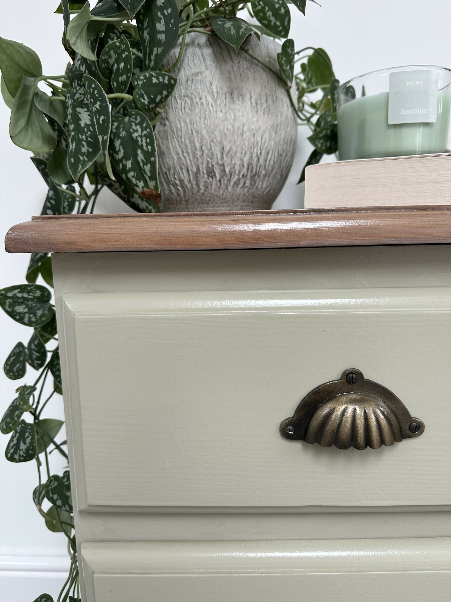 Pair of Vintage Wooden 3 Drawers Bedside Tables, in Sage Green