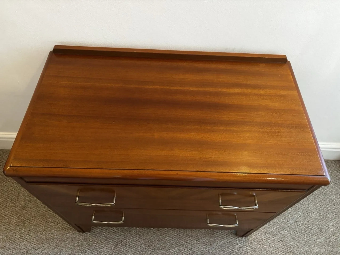 Vintage Lebus Chest of Drawers Deep 2 Drawer Mid Century Brass Infinity Handles