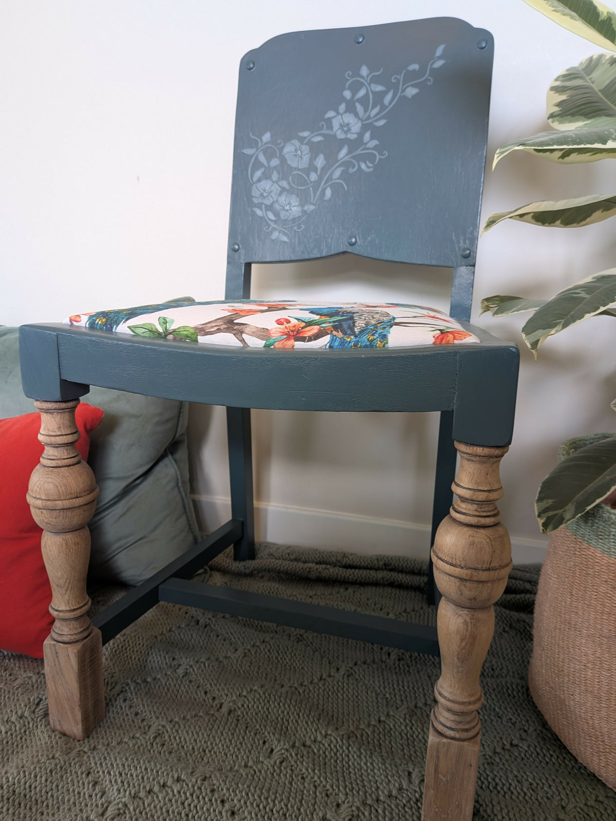 Upcycled statement chair – dressing table chair - teal